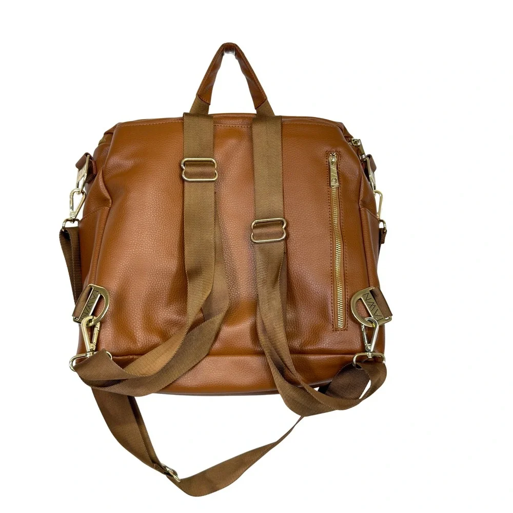 Fawn Design Large Diaper Bag‎ Backpack Cognac Vegan Leather Convertible